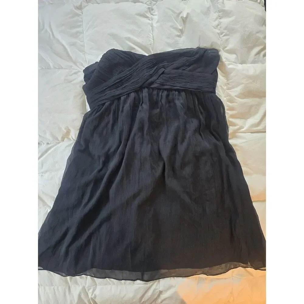 J. Crew Black Strapless Pleated Chiffon Silk Dress built in bra LBD sz 18 formal